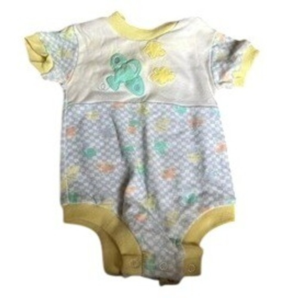 Vintage Color Track by Doe-Spun Baby Romper 12M Blue Checkered Airplane Applique